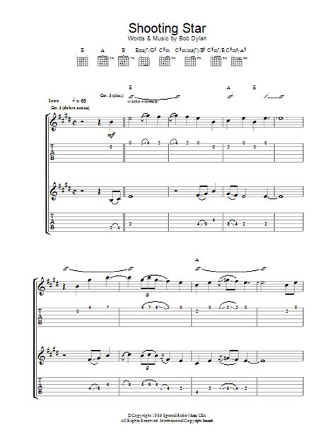 Shooting Star by Bob Dylan Sheet Music for Guitar Tab at Sheet Music Direct