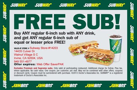 Printable Subway Coupons | TUTORE.ORG - Master of Documents