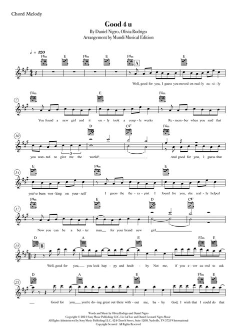 Good 4 U (arr. Mundi Musical Edition) Sheet Music | Olivia Rodrigo | Piano, Vocal & Guitar ...