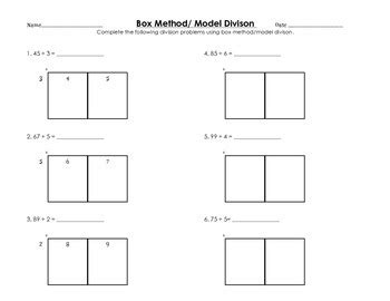 Box Model/Method Division Worksheet by Elizabeth Diniz | TPT