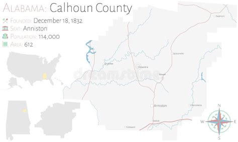 Map of Calhoun County in Alabama Stock Vector - Illustration of america, signs: 147120411