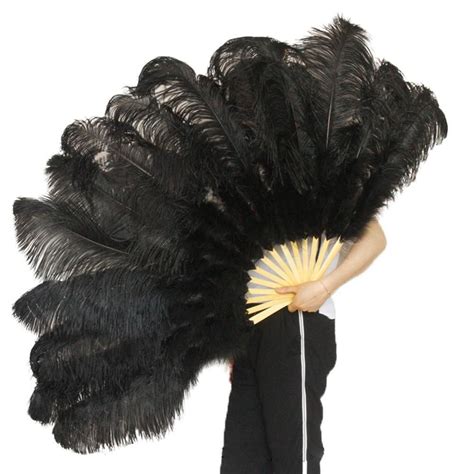 Ostrich Feather Fan Large Dance Fans White Black | Feather fan, Ostrich feathers, Ostrich