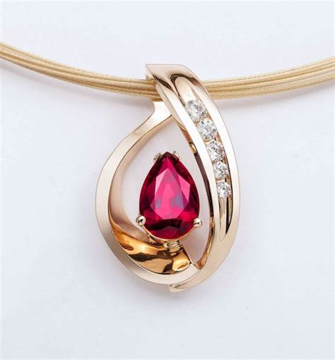 14k yellow gold ruby pendant - Chatham lab grown ruby necklace ...