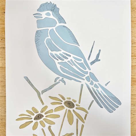 Blue Jay Bird & Flowers with Branches Stencil — Stencil Me Pretty