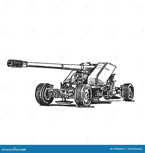 Artillery Cannon Hand Graphic Drawing. Military Equipment Stock Vector ...