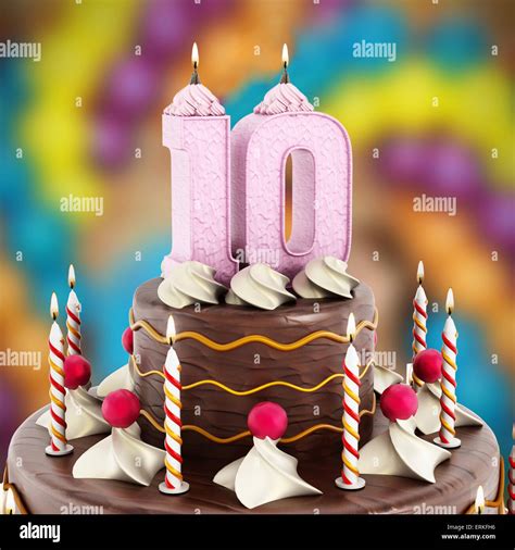 Birthday cake with number 10 lit candle Stock Photo - Alamy