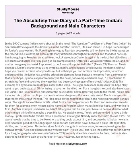 The Absolutely True Diary of a Part-Time Indian: Background and Main Characters Free Essay Example