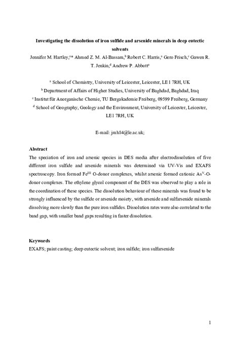 (PDF) Investigating the dissolution of iron sulfide and arsenide minerals in deep eutectic ...