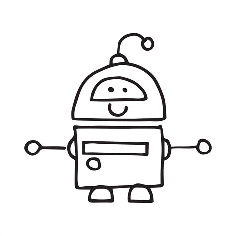 simple vector drawing in doodle style. robot. cute robot hand drawn with lines. funny ...