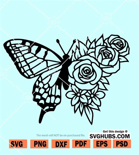 Floral Butterfly Sunflower Svg, Floral butterfly svg, Butterfly flower svg