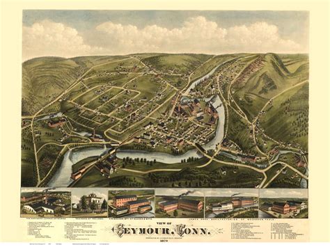 Seymour, Connecticut 1879 Bird's Eye View - Old Map Reprint - OLD MAPS