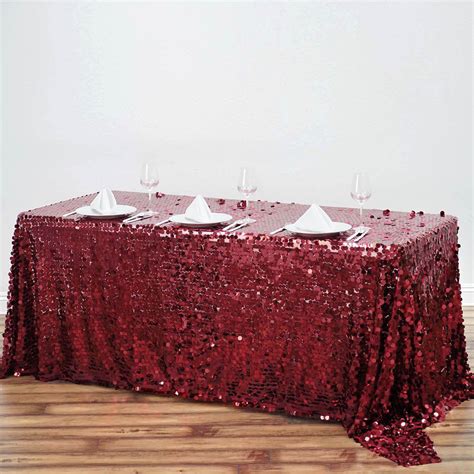 Buy 90"x156" Burgundy Big Payette Sequin Rectangle Tablecloth Premium ...