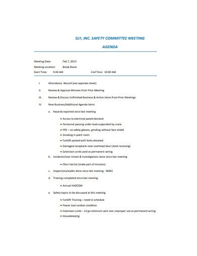 Safety Meeting Agenda - 12+ Examples, Format, Pdf