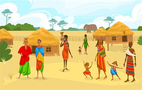 Premium Vector | Tribe ethnic people in Africa flat vector illustration. Cartoon African woman ...