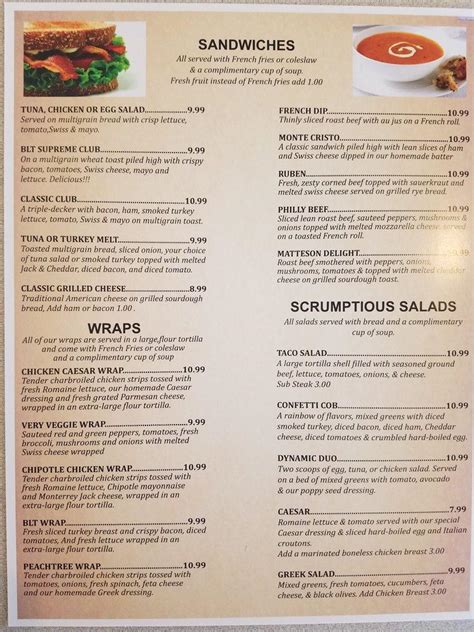 Menu at Peachtree Cafe, Matteson