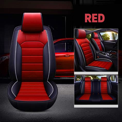 Car 5 Seats Cover Full Wear Resistant Leather Sports Style Seat Cover Cushion Front & Rear Seat ...