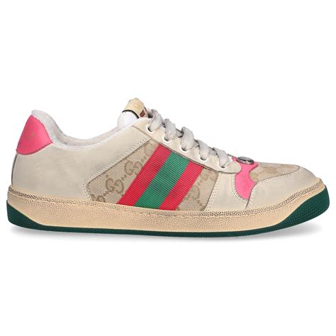 Gucci Leather Low-top Sneakers Screener Calfskin Canvas Logo Beige Pink ...