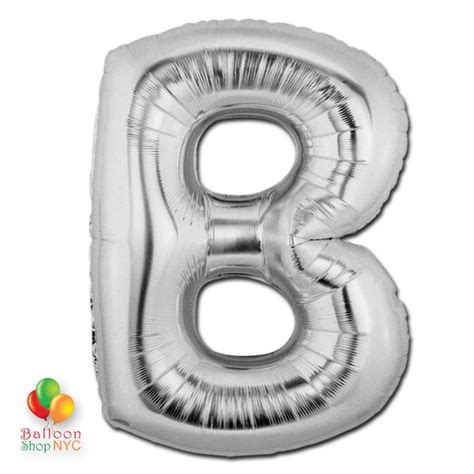 Letter B Silver Giant Foil Balloon 40 Inch Inflated with Weight - Balloon Shop NYC