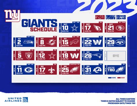 New York Giants Printable Schedule