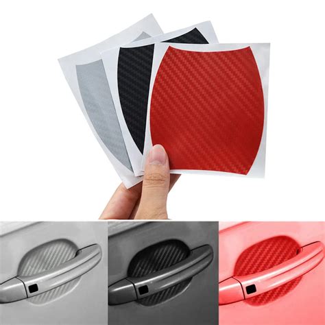 4PCS/SET Car Door Handles Protection Film Black/Red/Sliver Anti Scratch Auto Sticker Protector ...