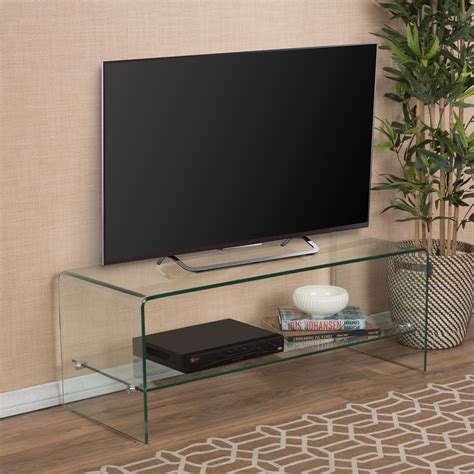 Noble House Batton Modern Contemporary Tempered Glass TV Stand, Clear ...