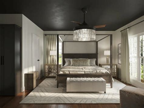 Before & After: Glam Black Ceiling Master Bedroom Suite - Decorilla ...