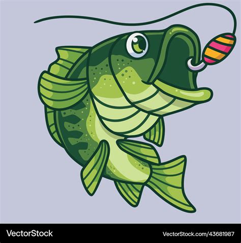 Cute fishing sport bass fish isolated cartoon Vector Image