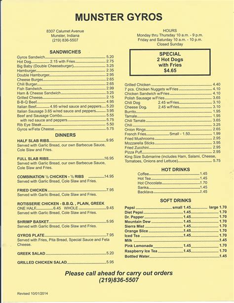 Munster Gyros menu, Menu restauracji Munster Gyros, Munster, Munster - Urbanspoon/Zomato