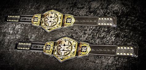 NXT TAG TEAM WRESTLING CHAMPIONSHIP BELT ADULT SIZE BLACK LEATHER STRAP