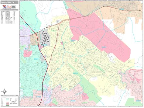Concord California Zip Code Wall Map (Premium Style) by MarketMAPS