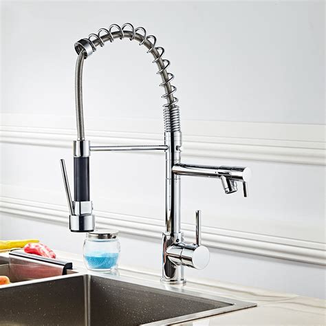 Ktaxon Modern Commercial Double Lever Pull Out Sprayer Kitchen Faucet, High Arch Spring Pull ...