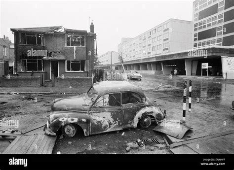 Aftermath of the riots which broke out in the Broadwater Farm estate in Tottenham, North London ...