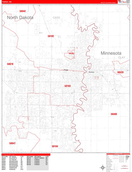 Fargo North Dakota Zip Code Wall Map (Red Line Style) by MarketMAPS ...