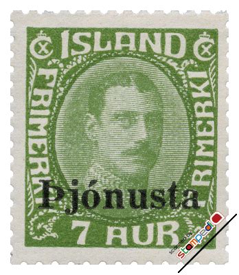 ICELAND 1936 7 aurar Official stamps, | Christian 10