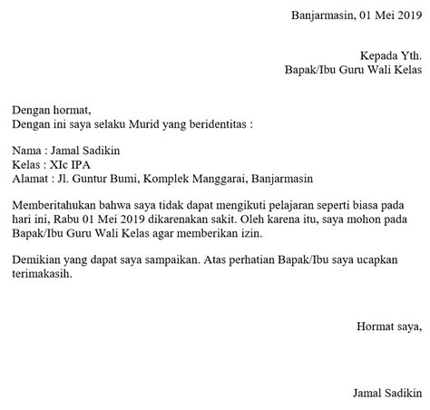 Contoh Surat Izin Sakit Formal untuk Pelajar (Siswa) - ASHADIN