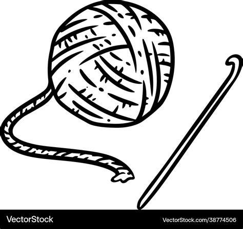 Yarn and crochet hook doodle cute cartoon image Vector Image