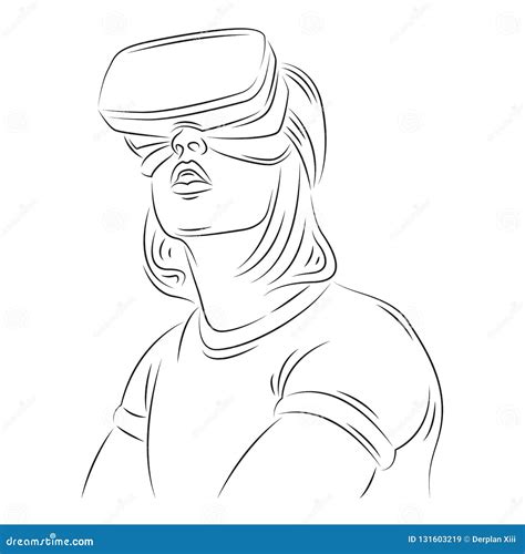 VR Isolated Line Illustration of a Female Character. Stock Vector ...