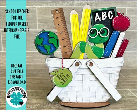 School Teacher for the Flower Basket Interchangeable File SVG, Holiday, Book Worm, Tiered Tray ...