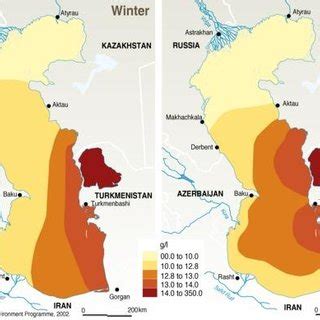 Salinity of the Caspian Sea (The Caspian Environment Programme, 2002) | Download Scientific Diagram