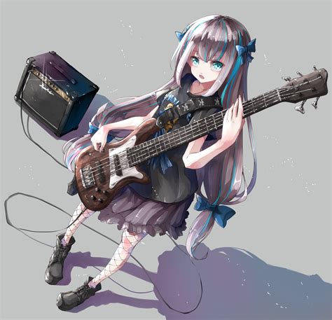 digital art, anime, FLCL, bass guitars, Haruhara Haruko, musical instrument, anime girls, hands ...