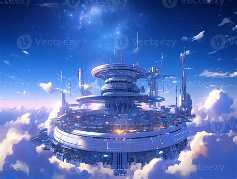 futuristic city in the sky with a lot of clouds. generative ai. 28463663 Stock Photo at Vecteezy