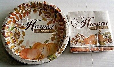 THANKSGIVING Paper Plates & Napkins HARVEST BLESSINGS 36 Napkins 18 Plates | eBay