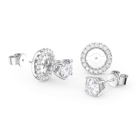 Fusion 1.2ct Diamond 18K White Gold Stud Earrings Halo Jacket Set:Jian ...