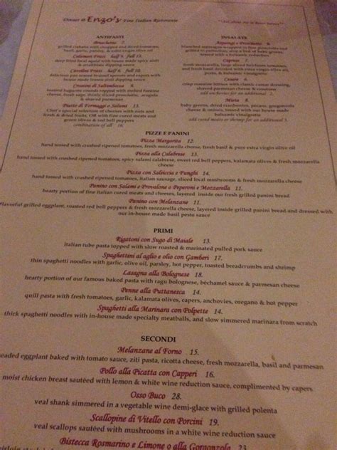 Menu at Enzo's Italian Restaurant, Santa Paula