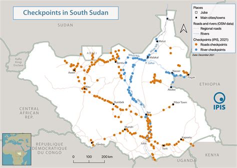 Maps of checkpoints in South Sudan - IPIS