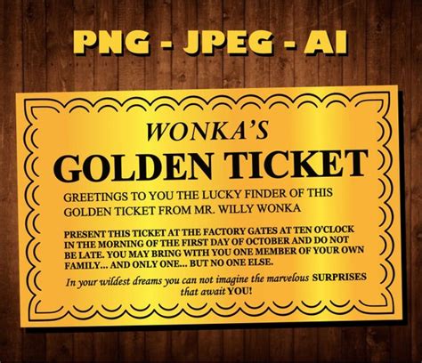 Willy Wonka Golden Ticket Vector Instant Download JPEG | Etsy