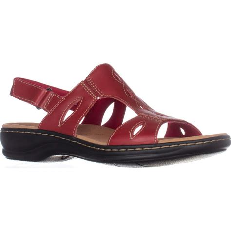 Clarks - Womens Clarks Leisa Lakelyn Cutout Slingback Sandals - Red Leather - Walmart.com ...