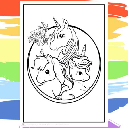 Unicorn Family Coloring Page - Arty Crafty Kids