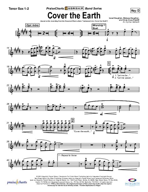 Cover The Earth Tenor Sax Sheet Music PDF (Lakewood Church) - PraiseCharts