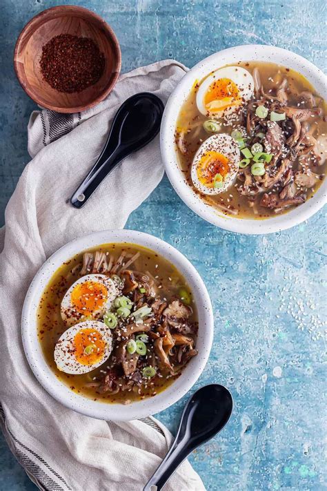 This easy mushroom miso soup with noodles is a healthy and warming vegetarian meal. My favourite ...